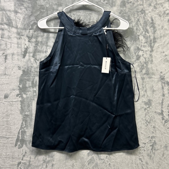 Milly Tops - Milly Shirt Womens Small Blue Vienna Hammered Satin Feather Top